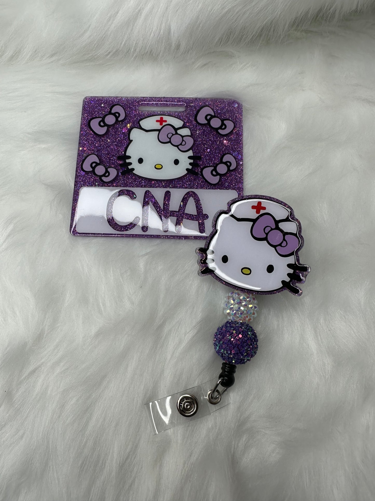Purple Kitty Nurse Badge Buddy Set