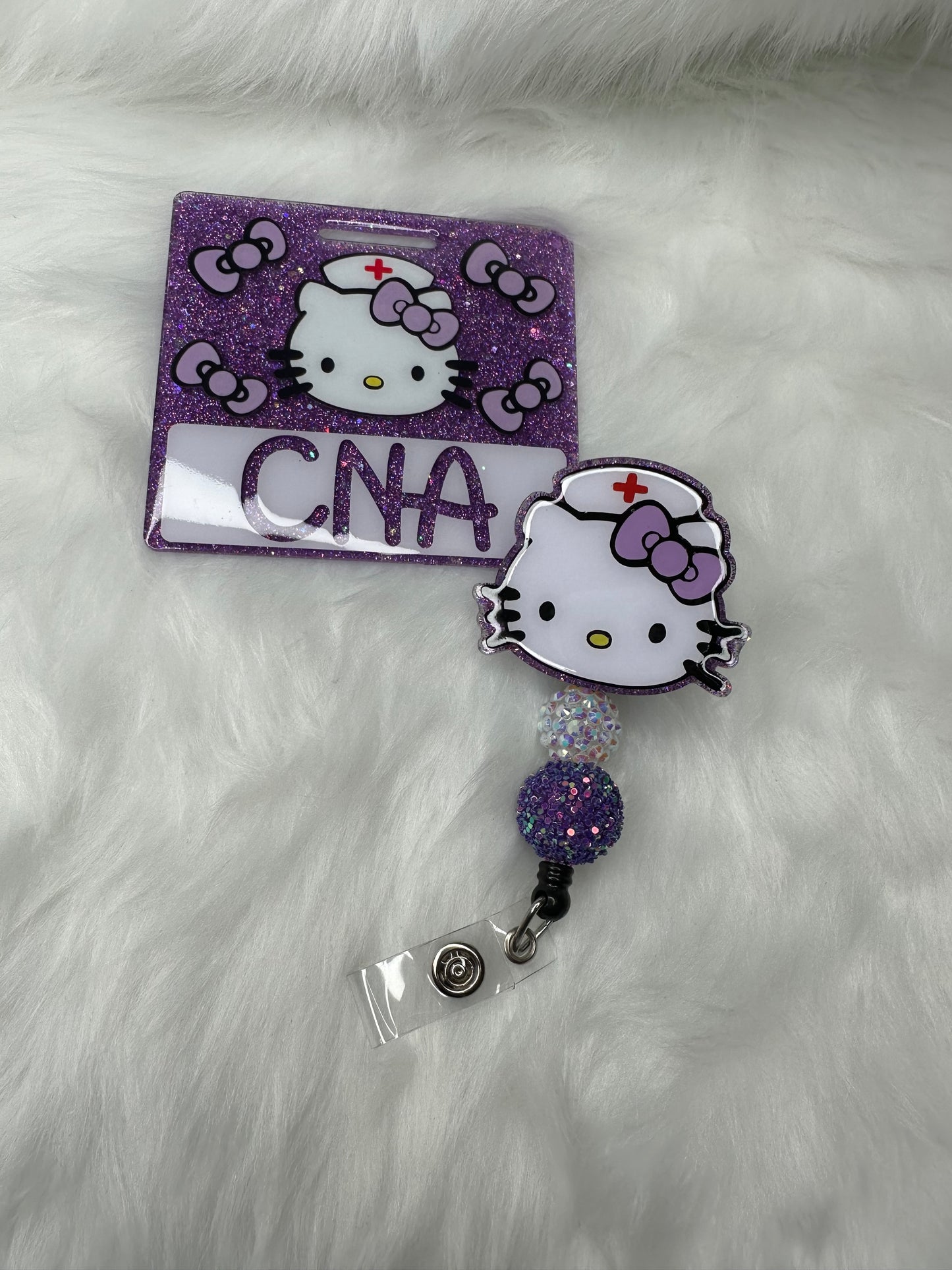 Purple Kitty Nurse Badge Buddy Set