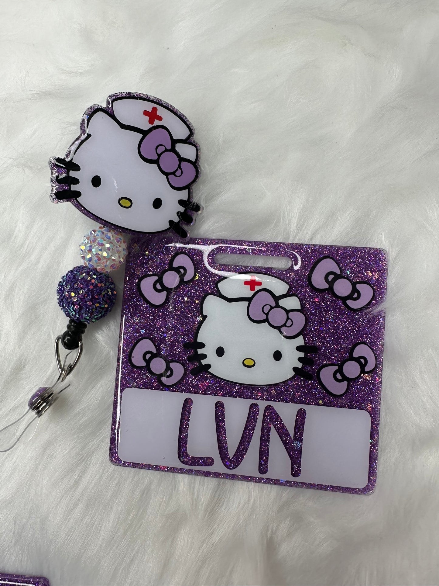 Purple Kitty Nurse Badge Buddy Set