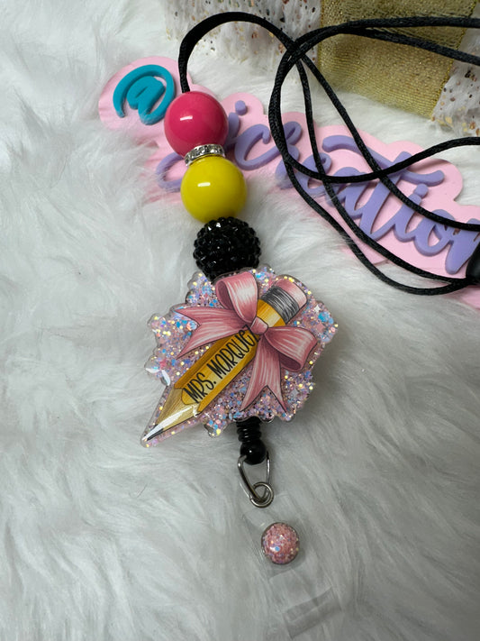 Teacher Pencil Bow Lanyard