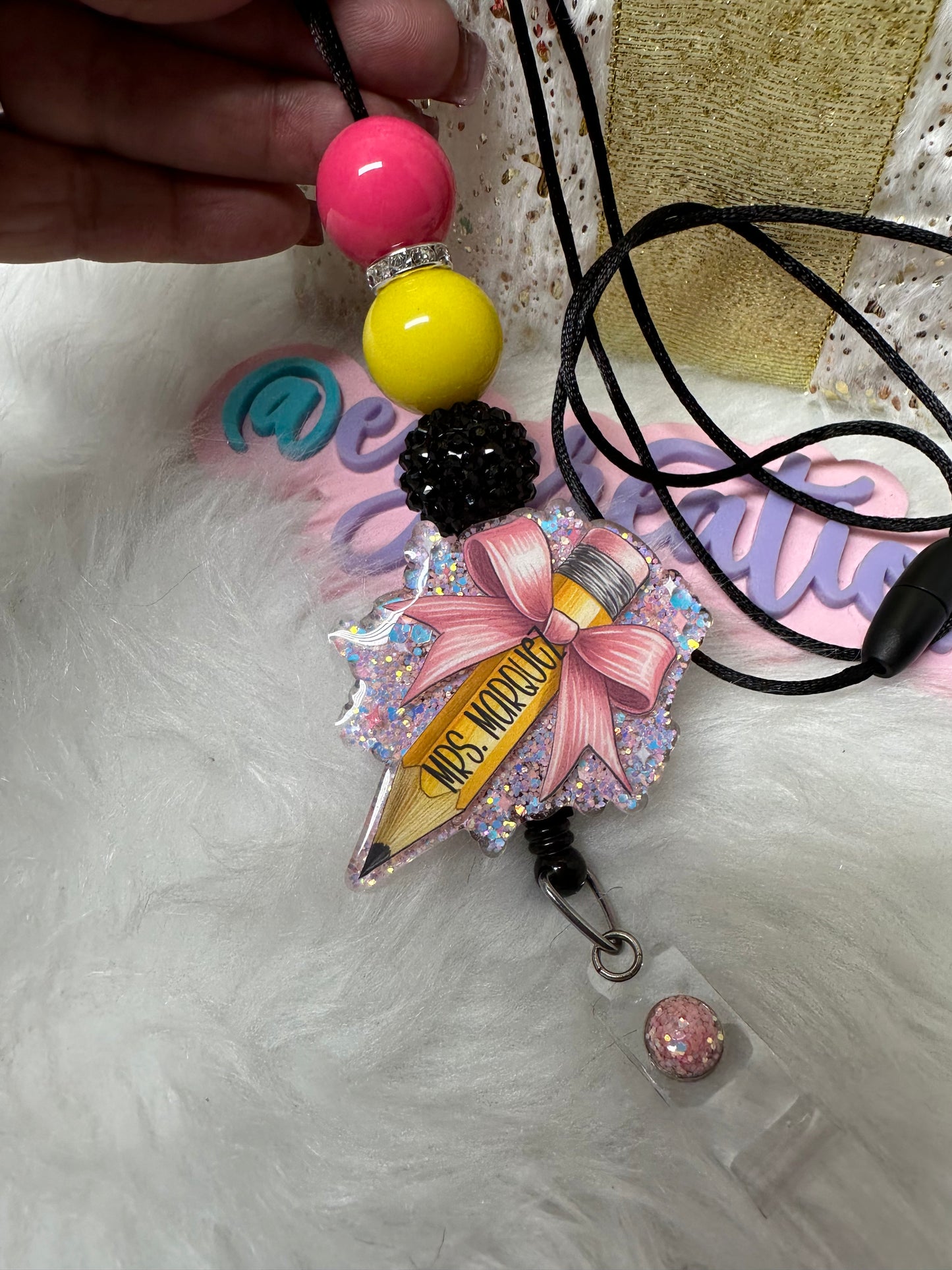 Teacher Pencil Bow Lanyard