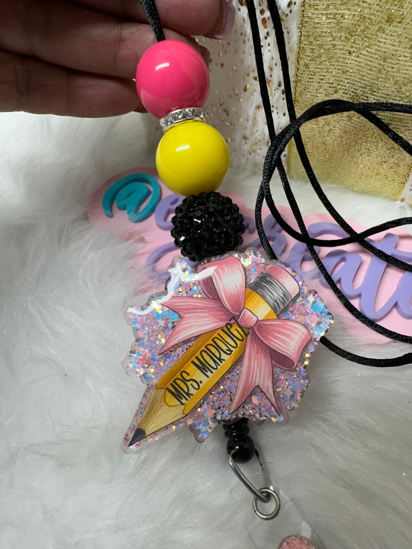 Teacher Pencil Bow Lanyard