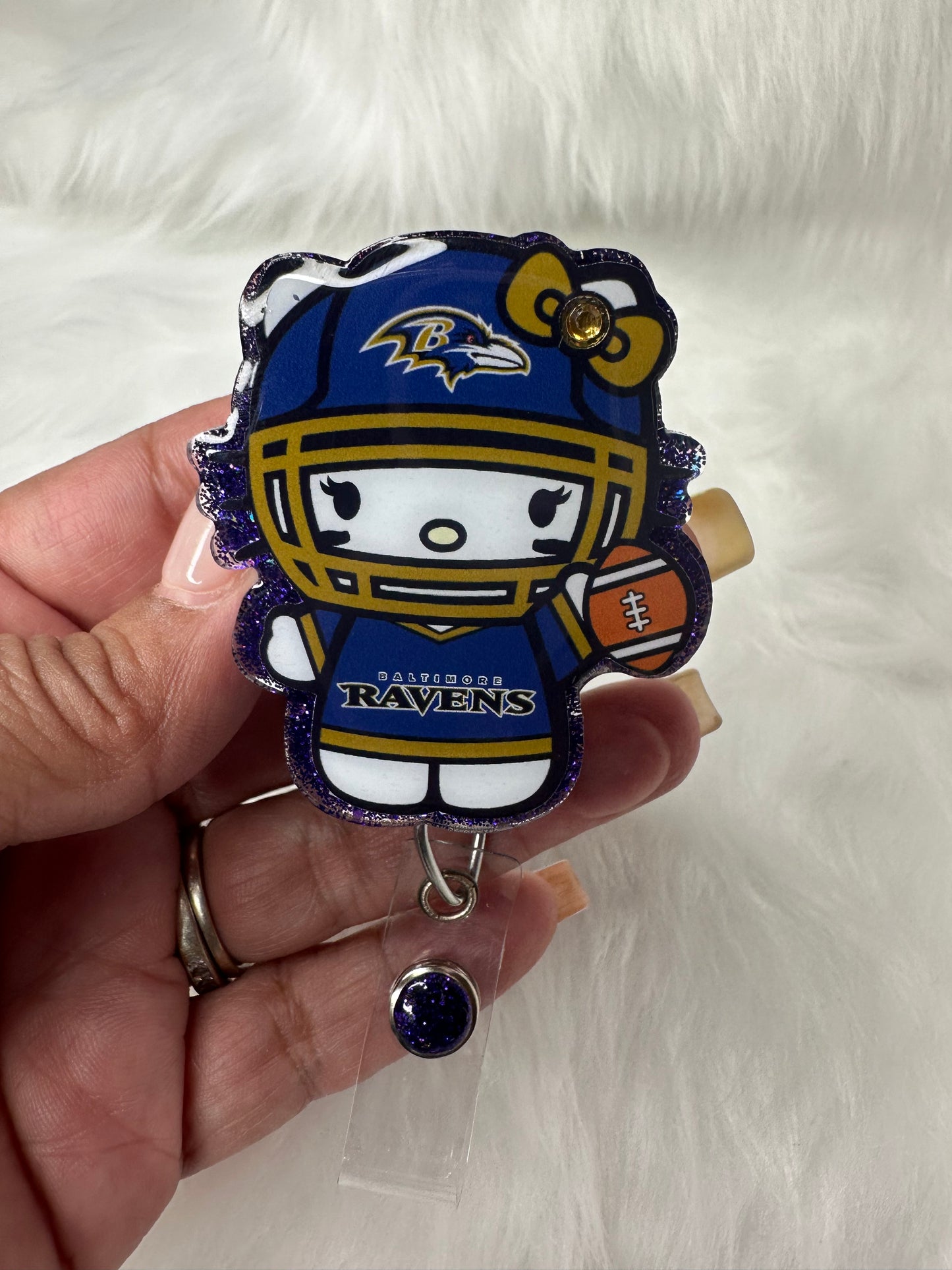 Kitty Football Purple/Gold Badge Reel
