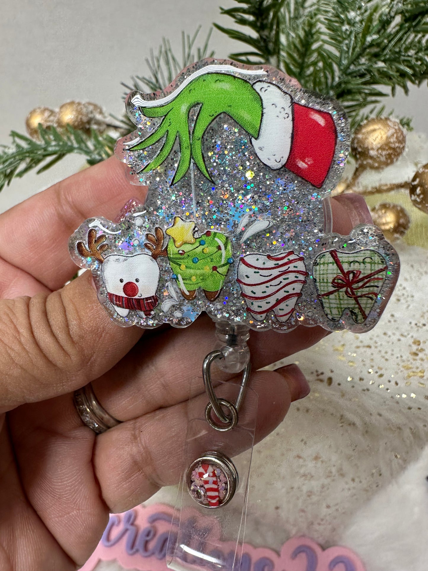 Dental Grinch Badge Reel