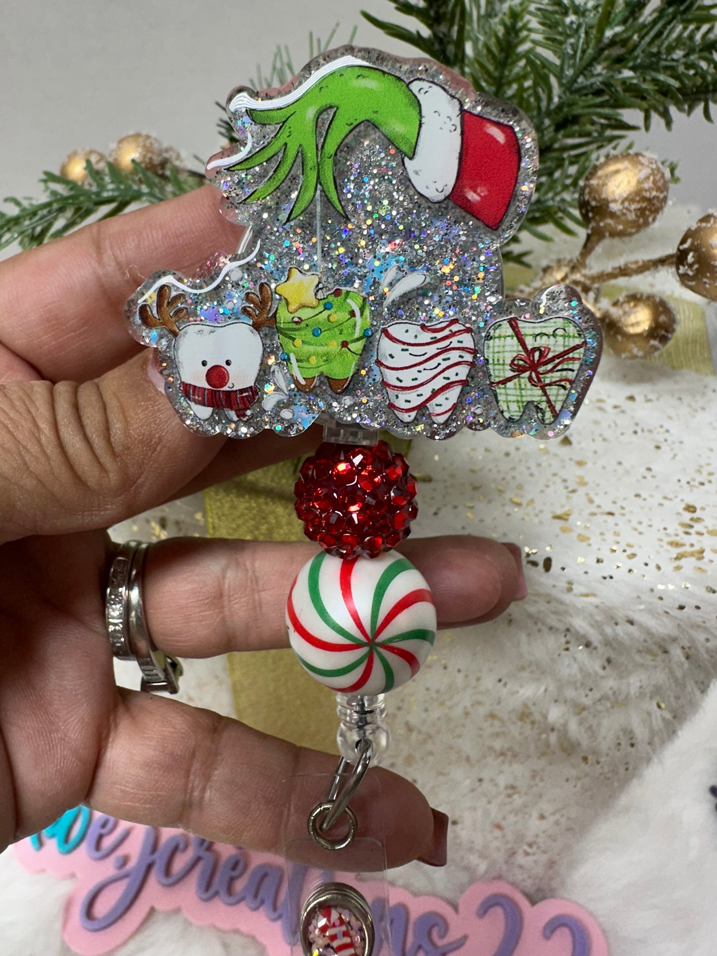 Dental Grinch Badge Reel