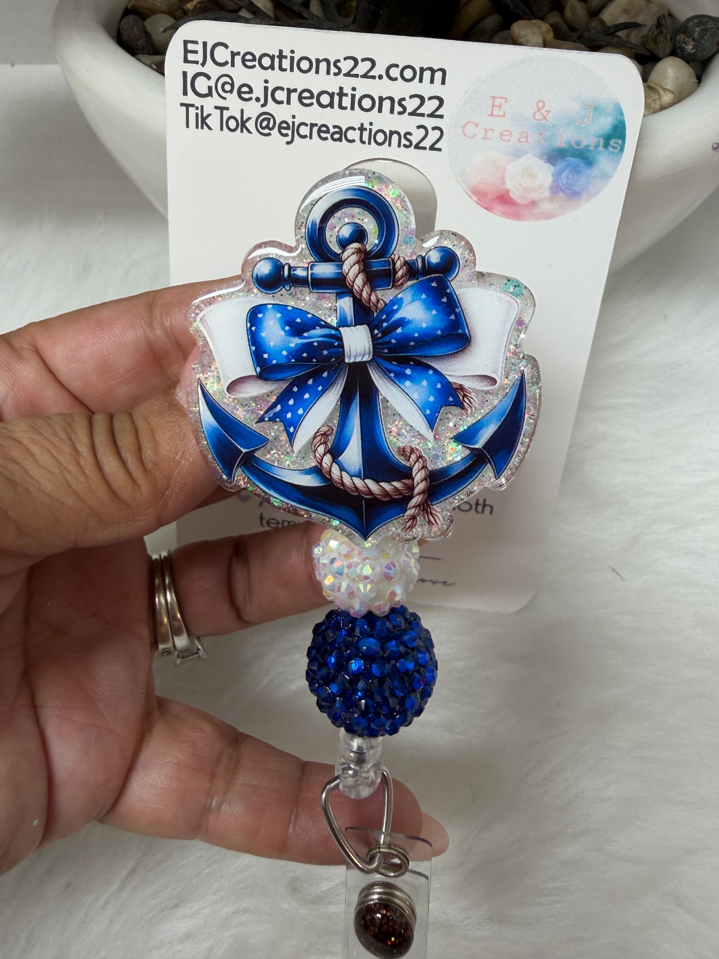 Blue Anchor Nautical Bow Badge Reel