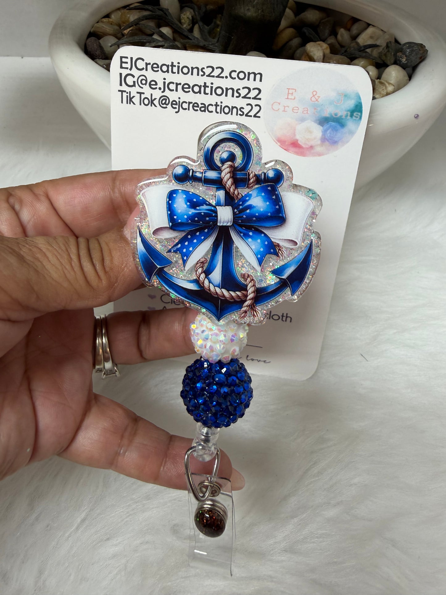 Blue Anchor Nautical Bow Badge Reel