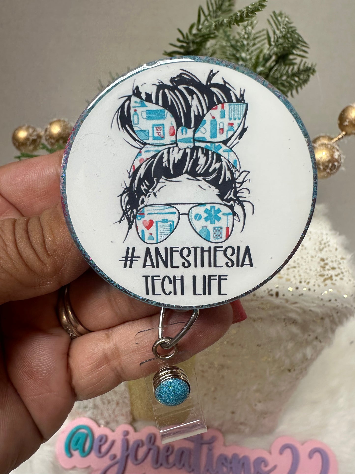 Anesthesiologist Messy Bun Badge Reel