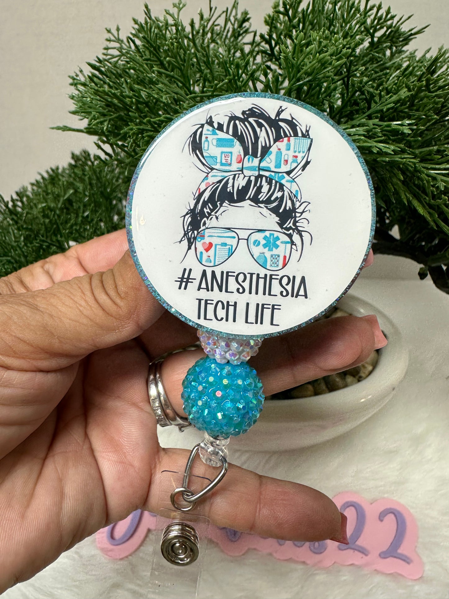 Anesthesiologist Messy Bun Badge Reel
