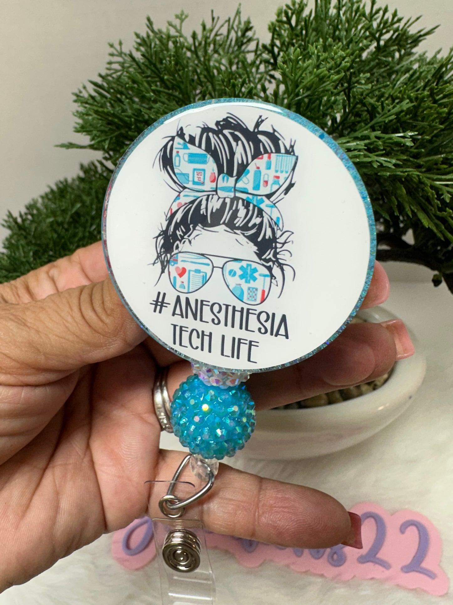 Anesthesiologist Messy Bun Badge Reel