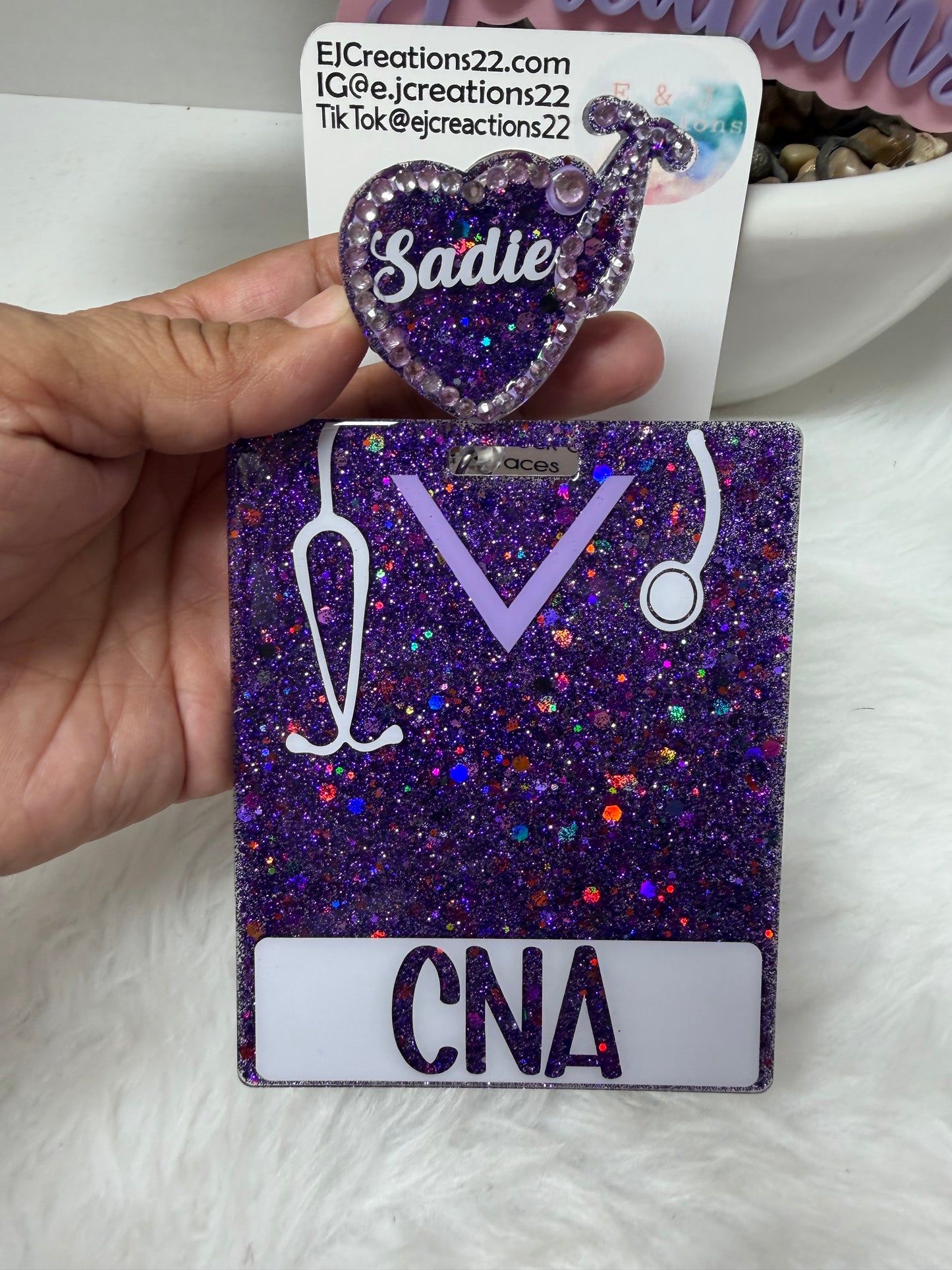 Stethoscope Heart with Rhinstones Badge Buddy Set