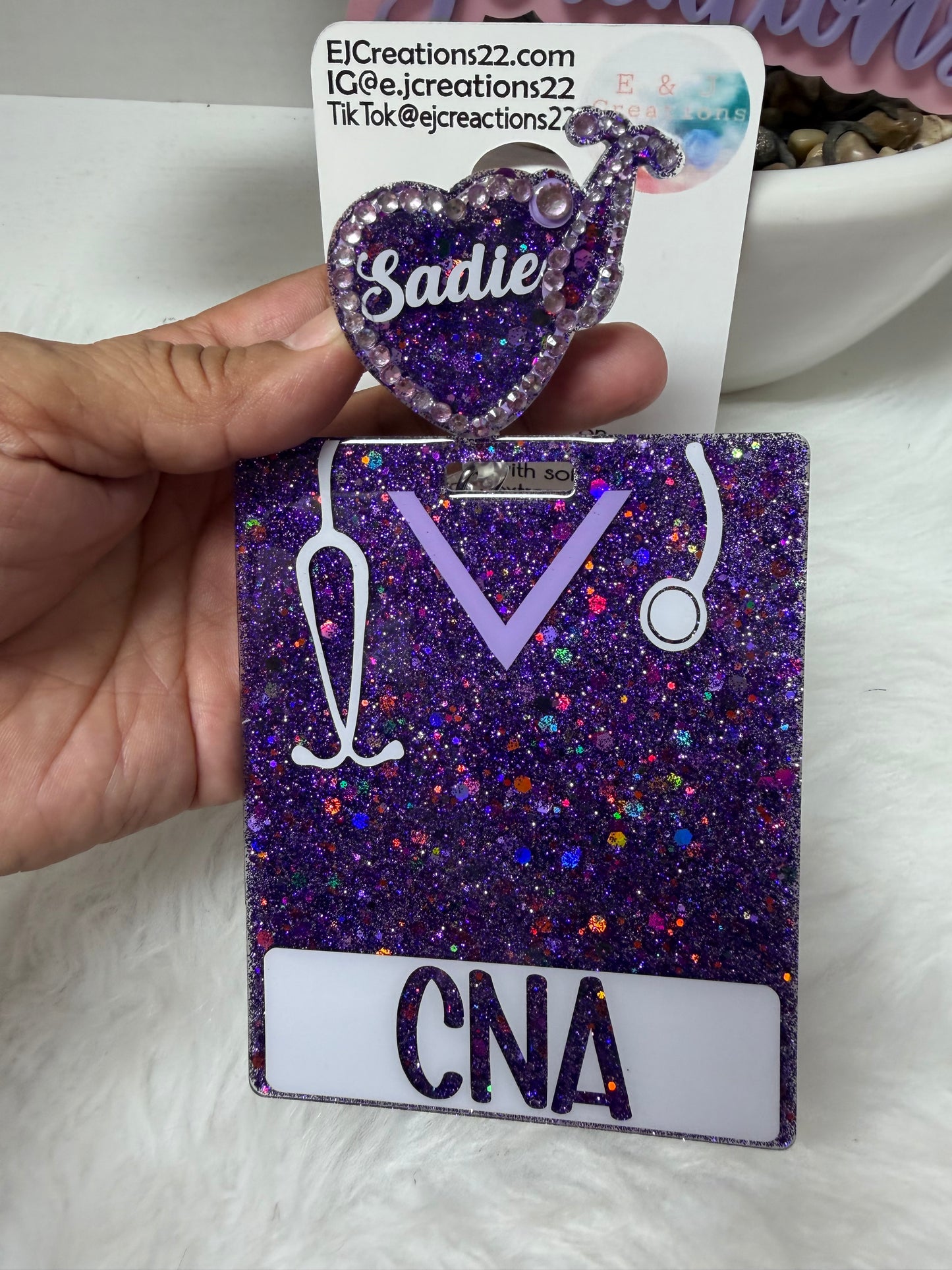 Stethoscope Heart with Rhinstones Badge Buddy Set