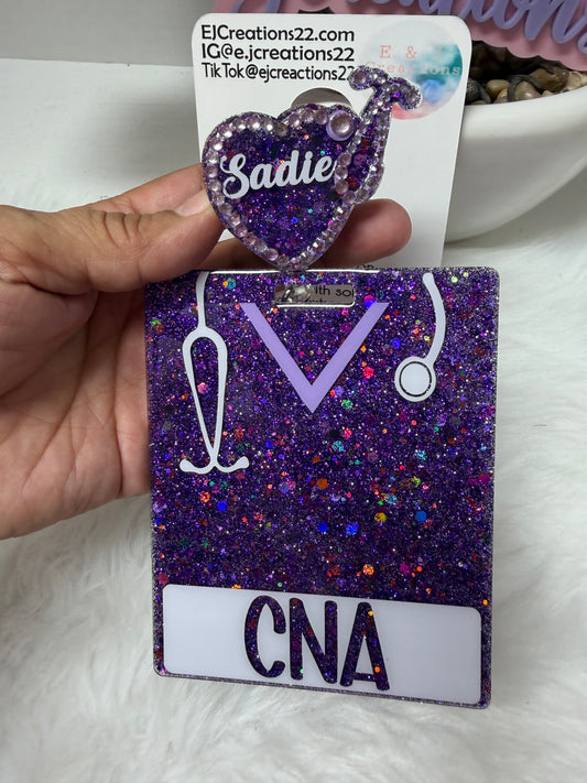 Stethoscope Heart with Rhinstones Badge Buddy Set