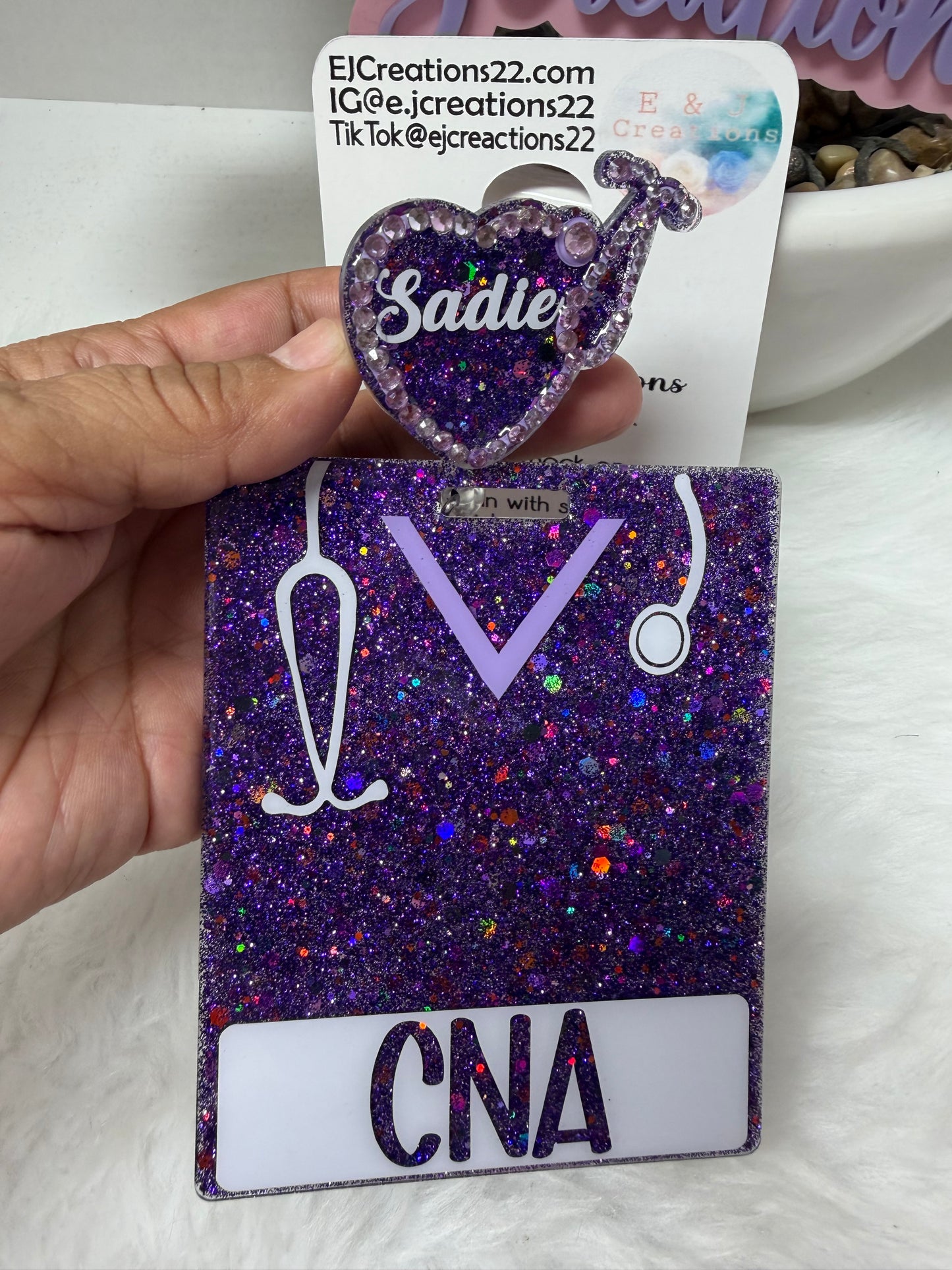 Stethoscope Heart with Rhinstones Badge Buddy Set
