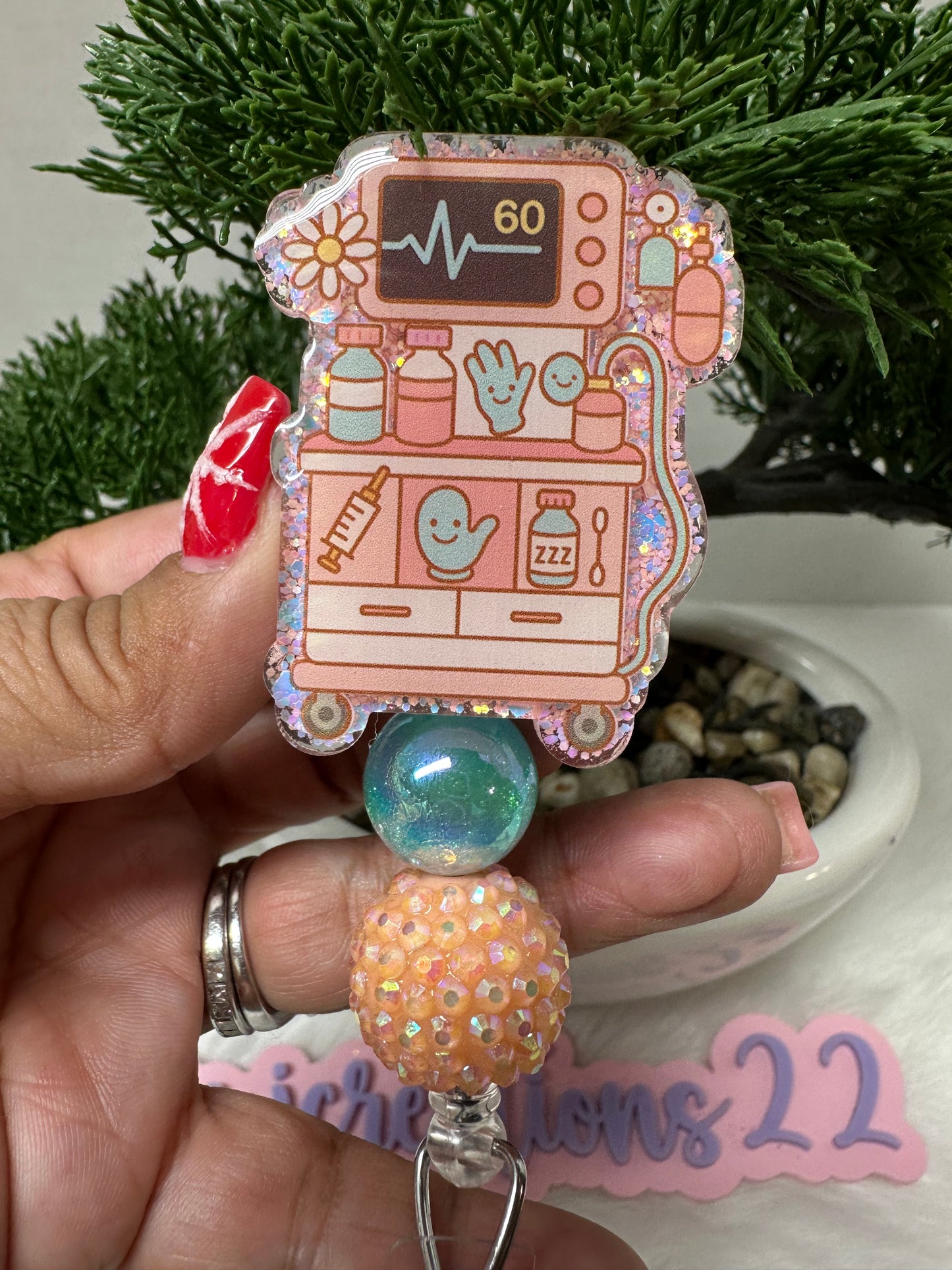 Kawaii Anesthesia Medical Machine Badge Reel