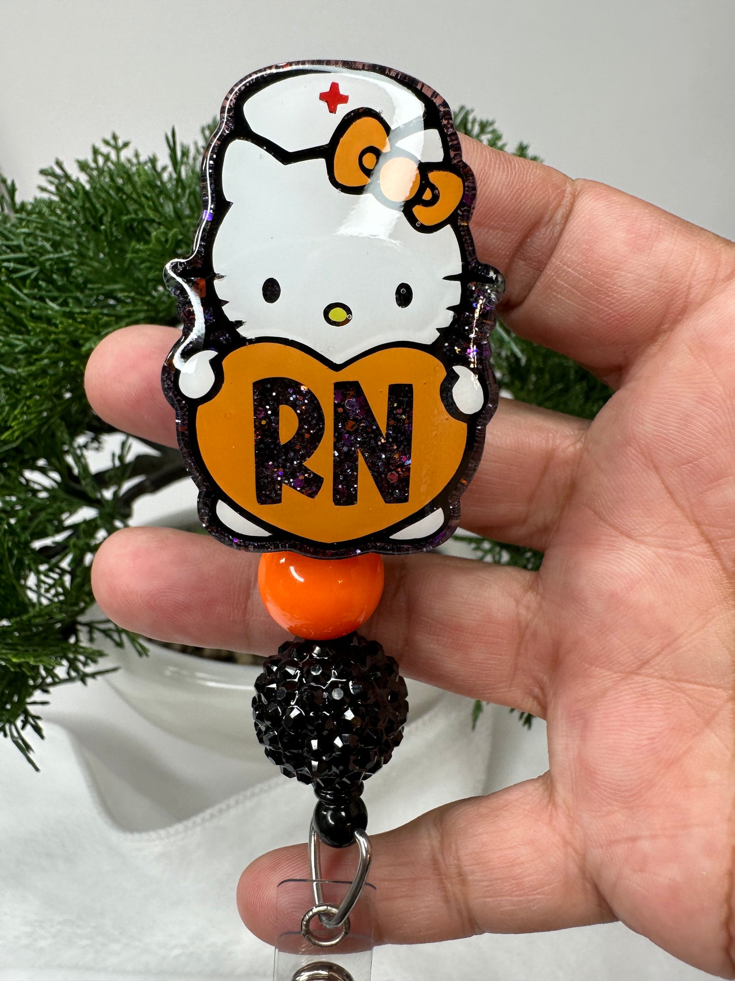 Halloween Kitty RN Badge Reel