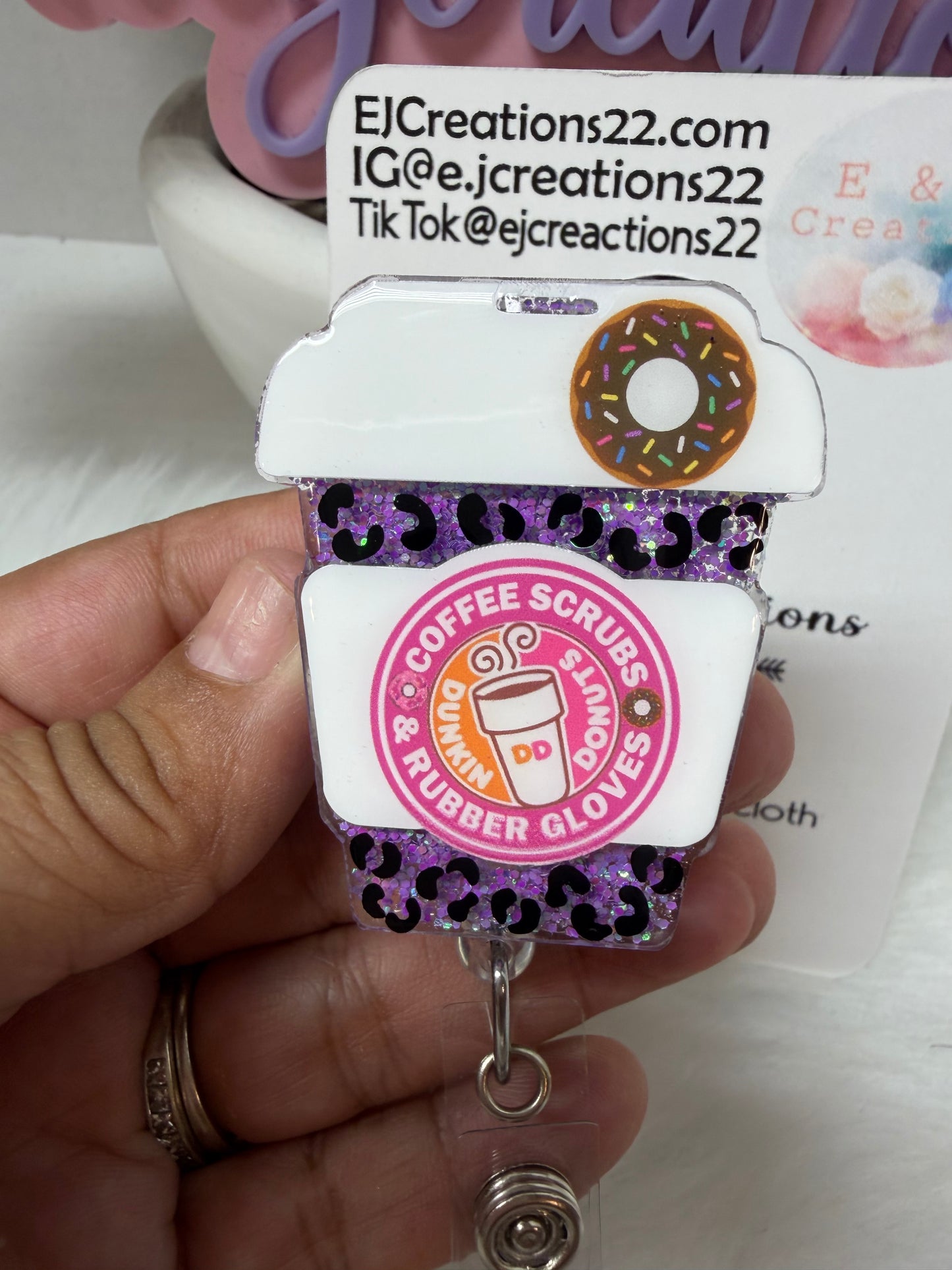 DD Coffee Scrubs and Rubber Gloves Badge Reel
