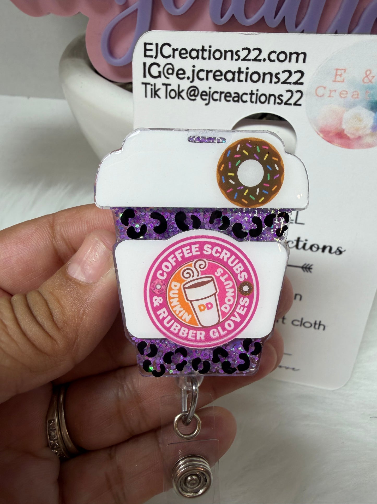 DD Coffee Scrubs and Rubber Gloves Badge Reel