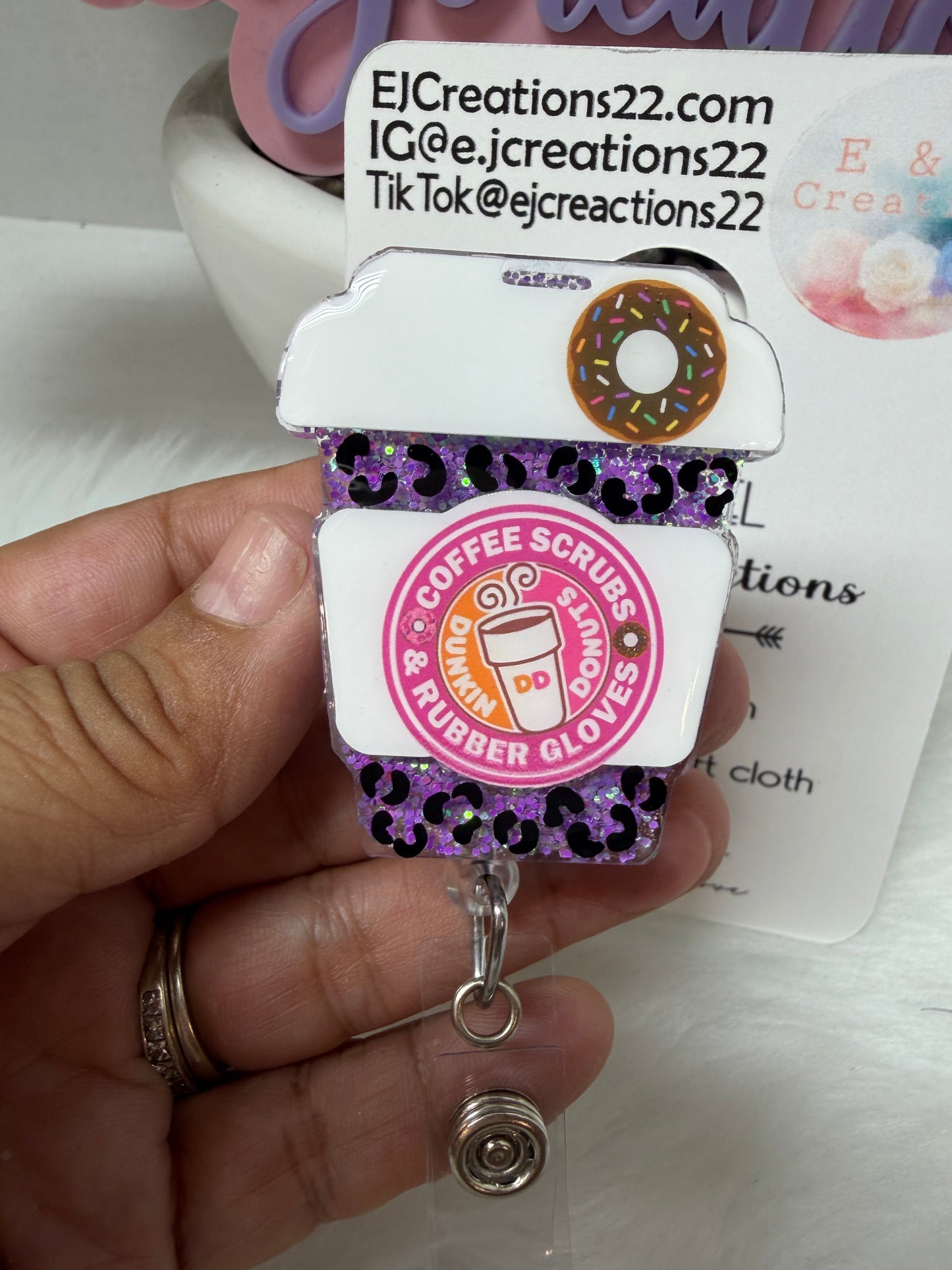 DD Coffee Scrubs and Rubber Gloves Badge Reel