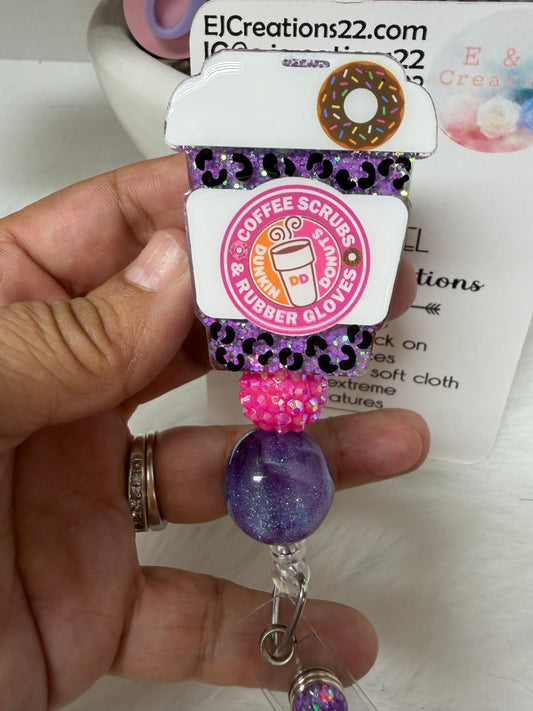 DD Coffee Scrubs and Rubber Gloves Badge Reel