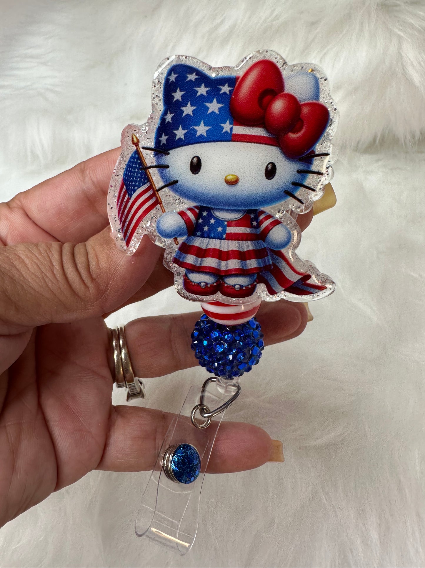 Kitty 4th of July Badge Reel
