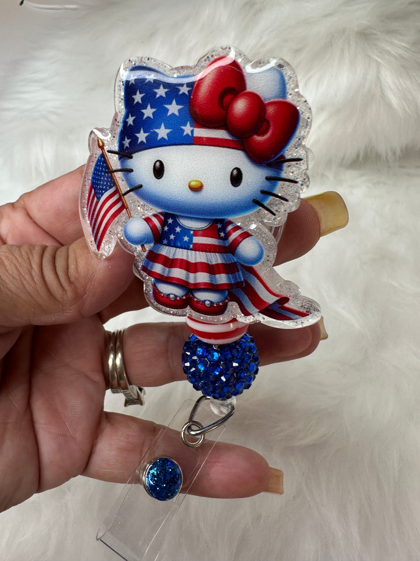 Kitty 4th of July Badge Reel