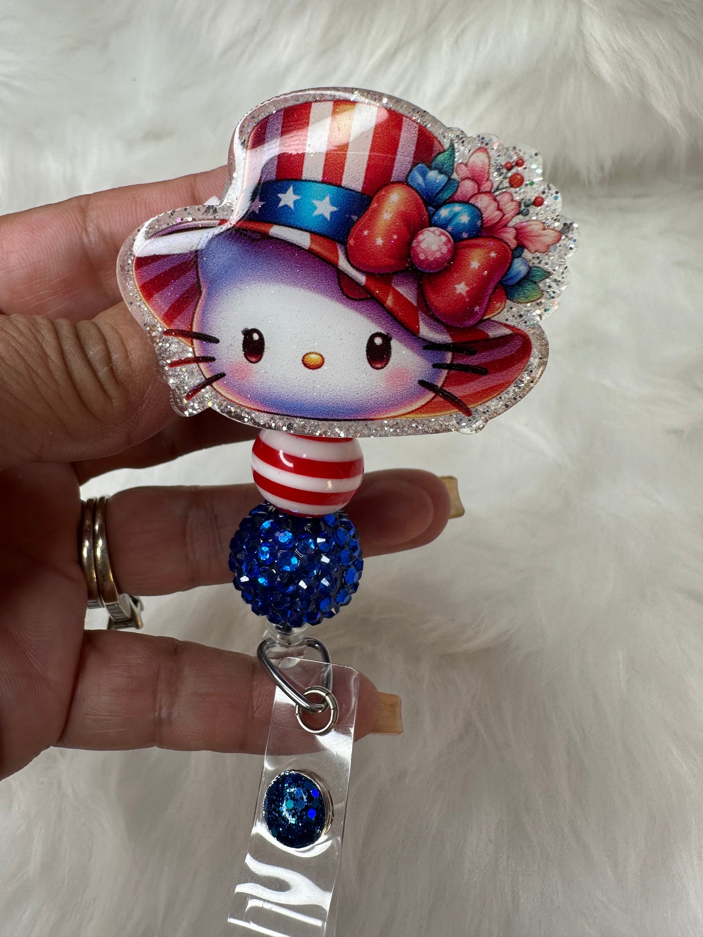 Kitty 4th of July Badge Reel