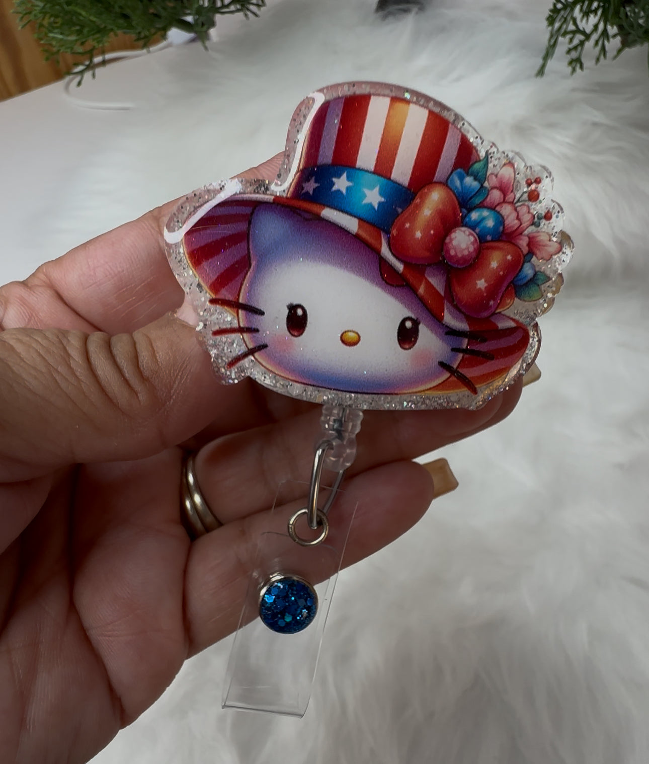 Kitty 4th of July Badge Reel