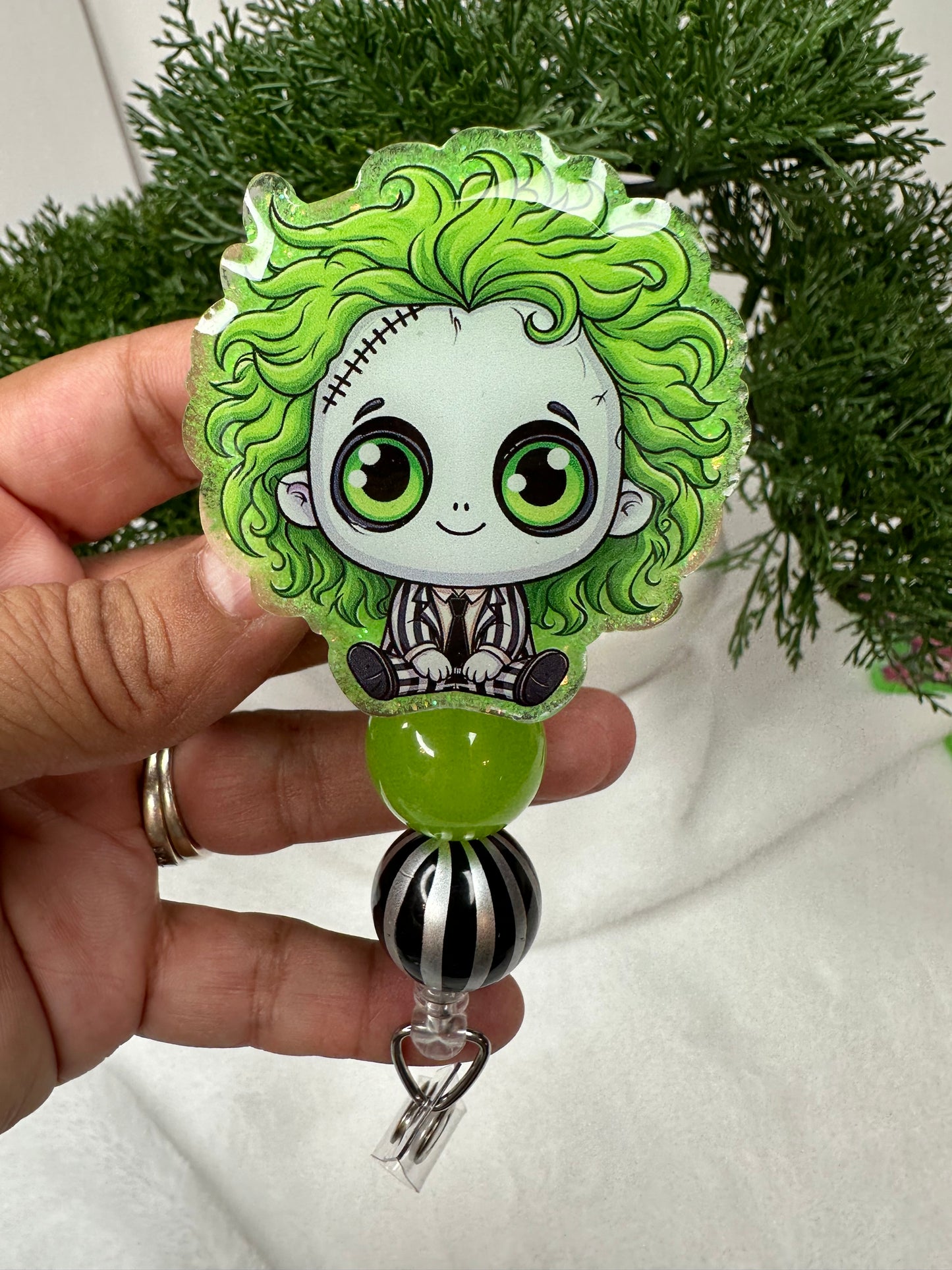 baby beetle juice badge reels - cute juice badge reels - anime characters badge reels