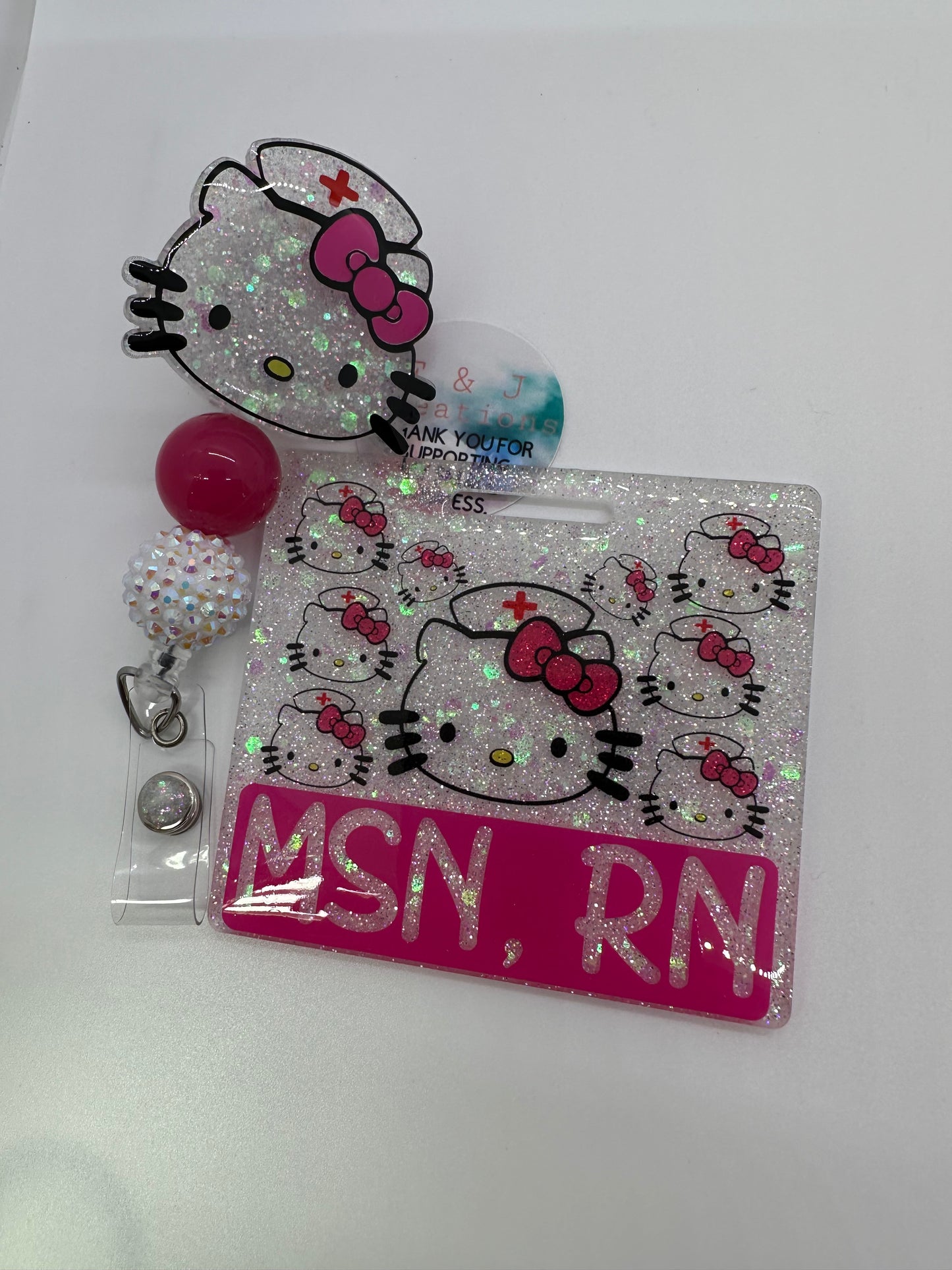 Pink Kitty Nurse Badge Buddy Set