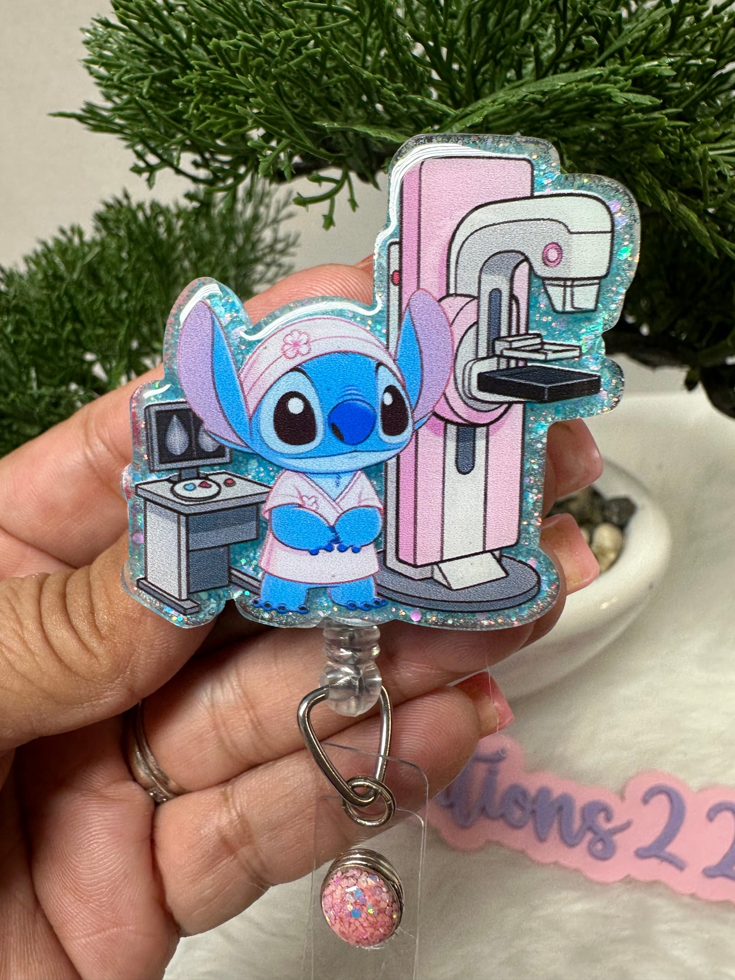 Blue Alien Mammogram Tech Badge Reel