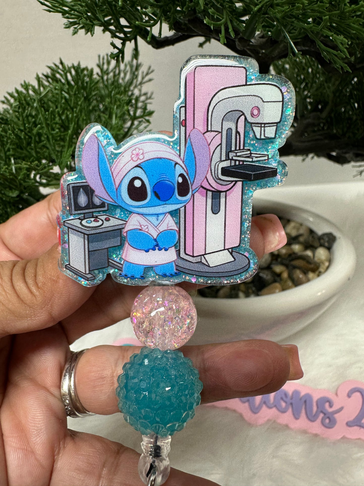 Blue Alien Mammogram Tech Badge Reel