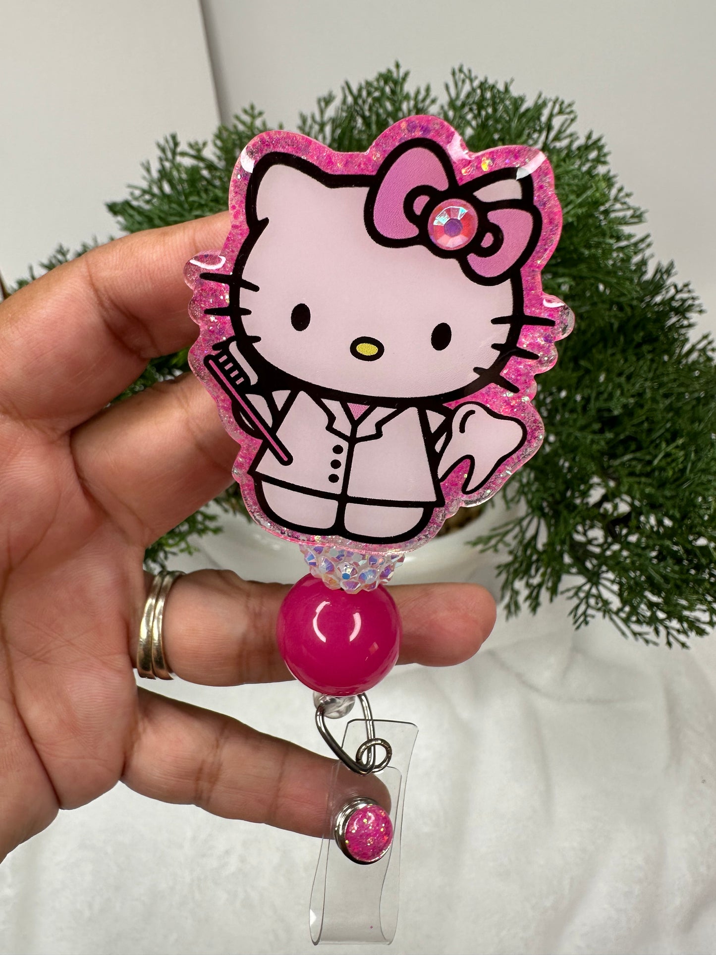 Pink Kitty Dental Hygienist Badge Reel