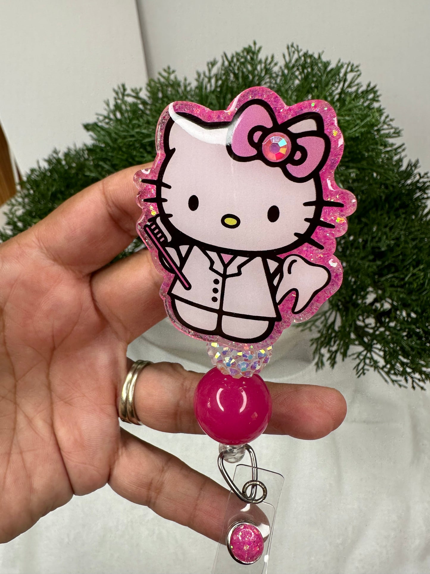 Pink Kitty Dental Hygienist Badge Reel