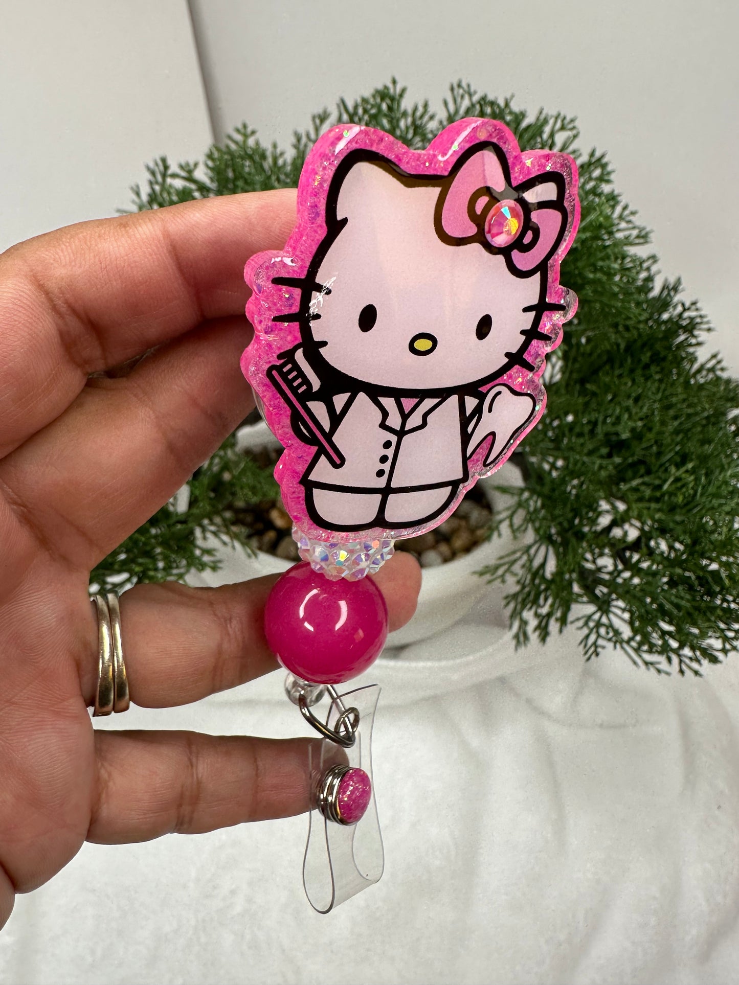 Pink Kitty Dental Hygienist Badge Reel