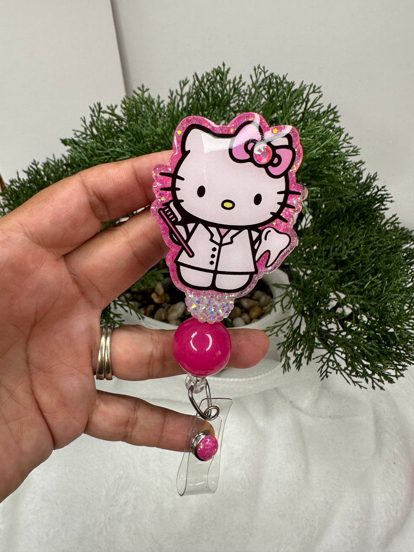 Pink Kitty Dental Hygienist Badge Reel