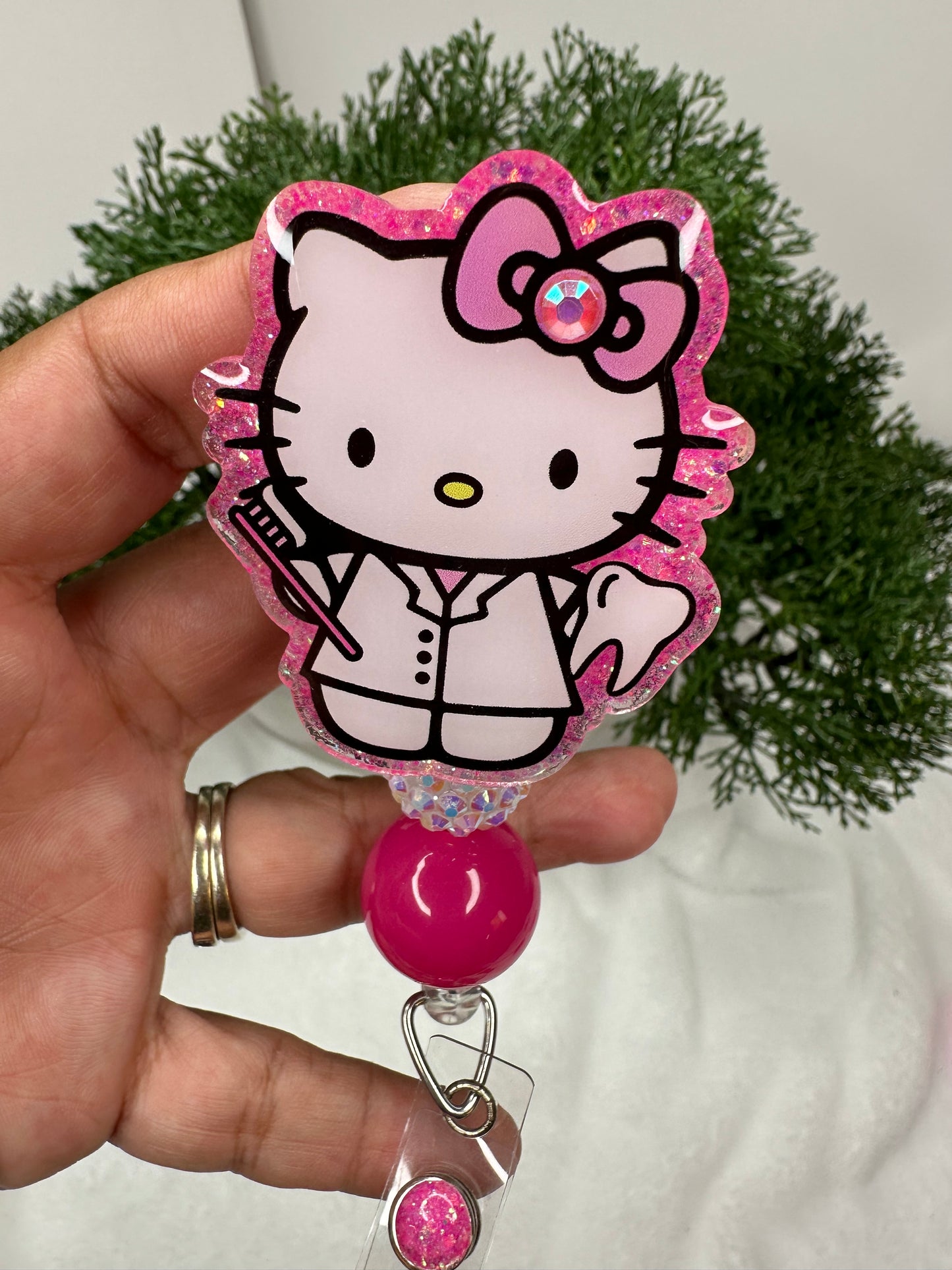 Pink Kitty Dental Hygienist Badge Reel