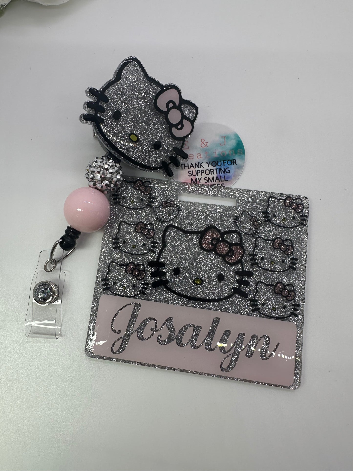 Light Pink Silver Kitty Badge Buddy Set