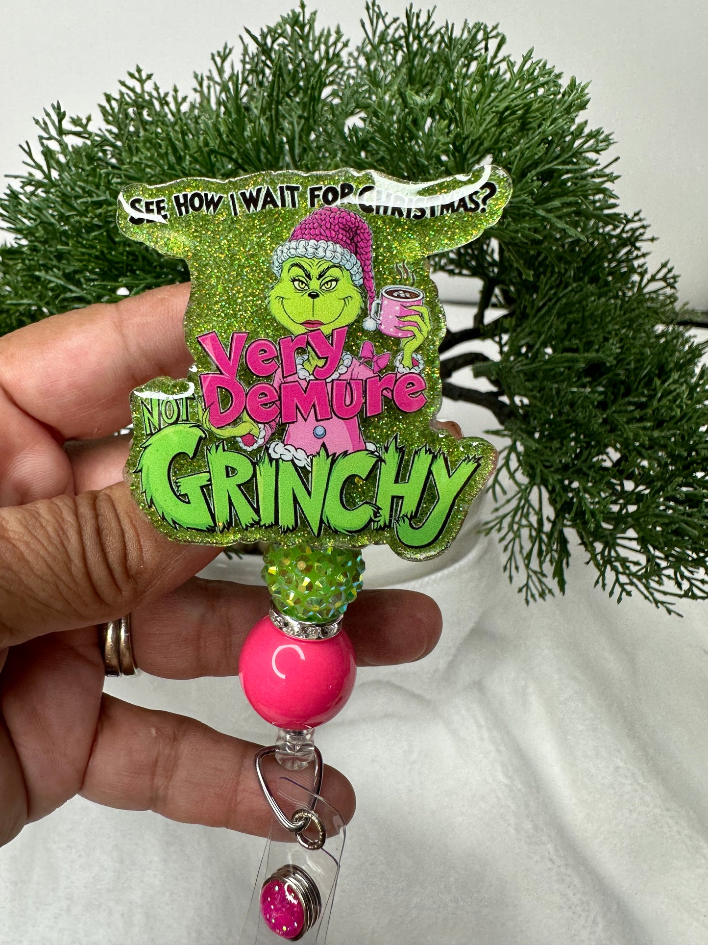 Very Demure Not Grinchy Badge Reel