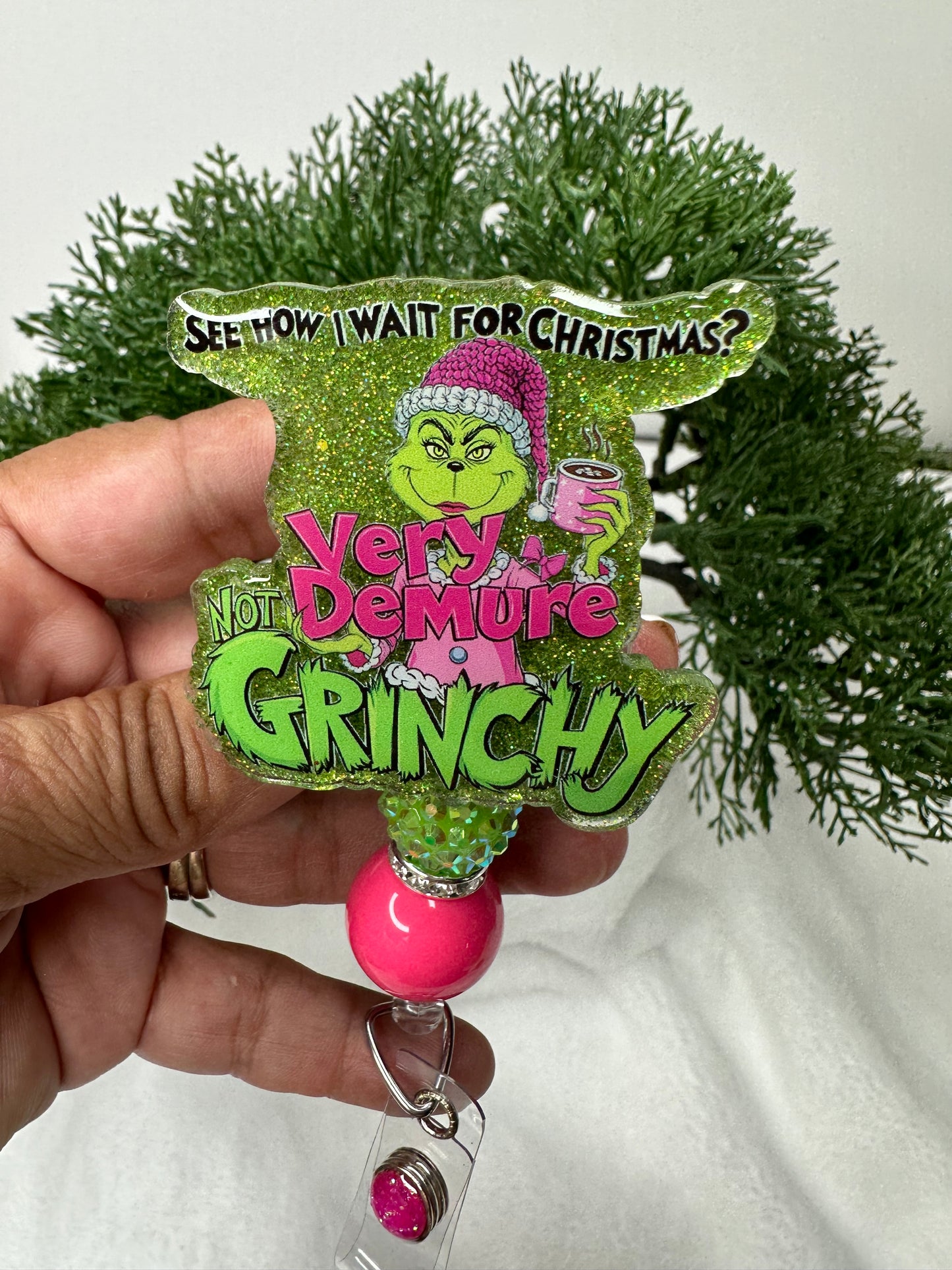 Very Demure Not Grinchy Badge Reel