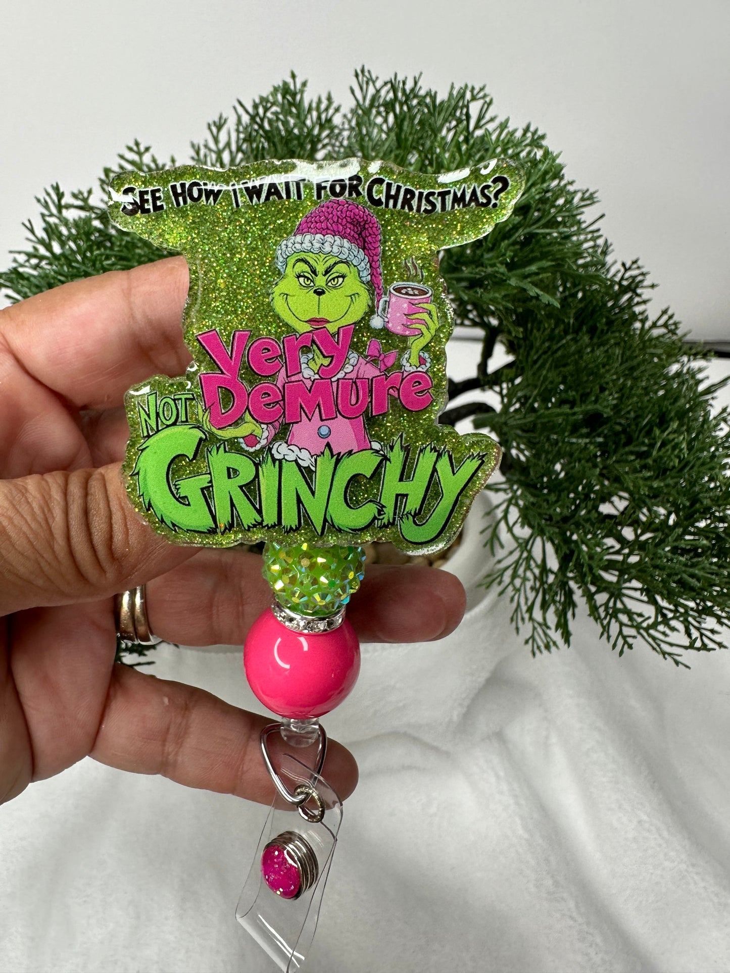 Very Demure Not Grinchy Badge Reel