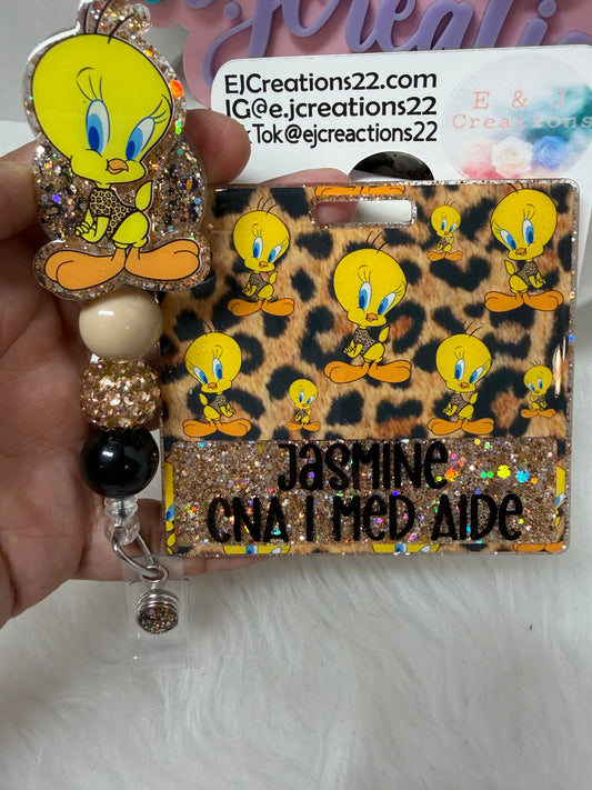 Cute Birdie Leopard Badge Buddy Set