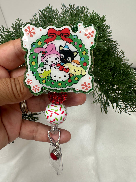 Kitty and Friends Wreath Badge Reel