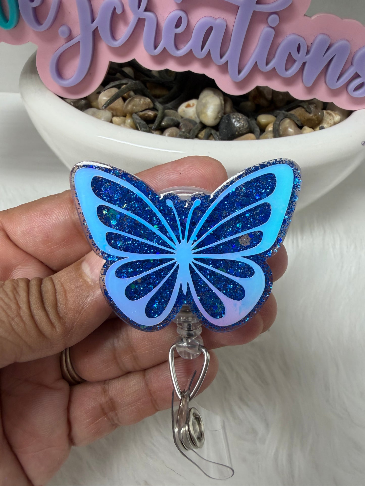 Holographic Butterfly Badge Reel