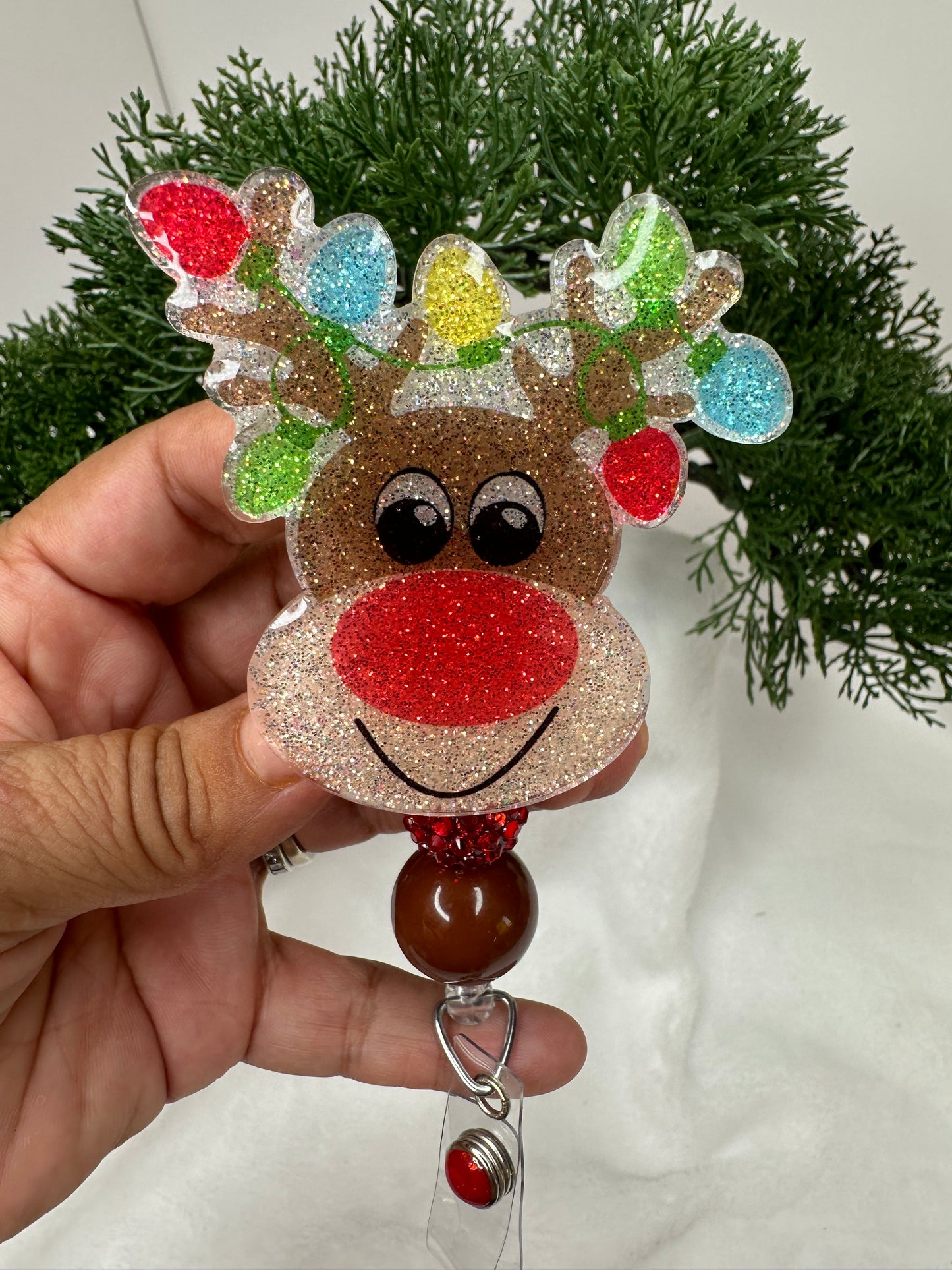 Rudolph with Lights Badge Reel