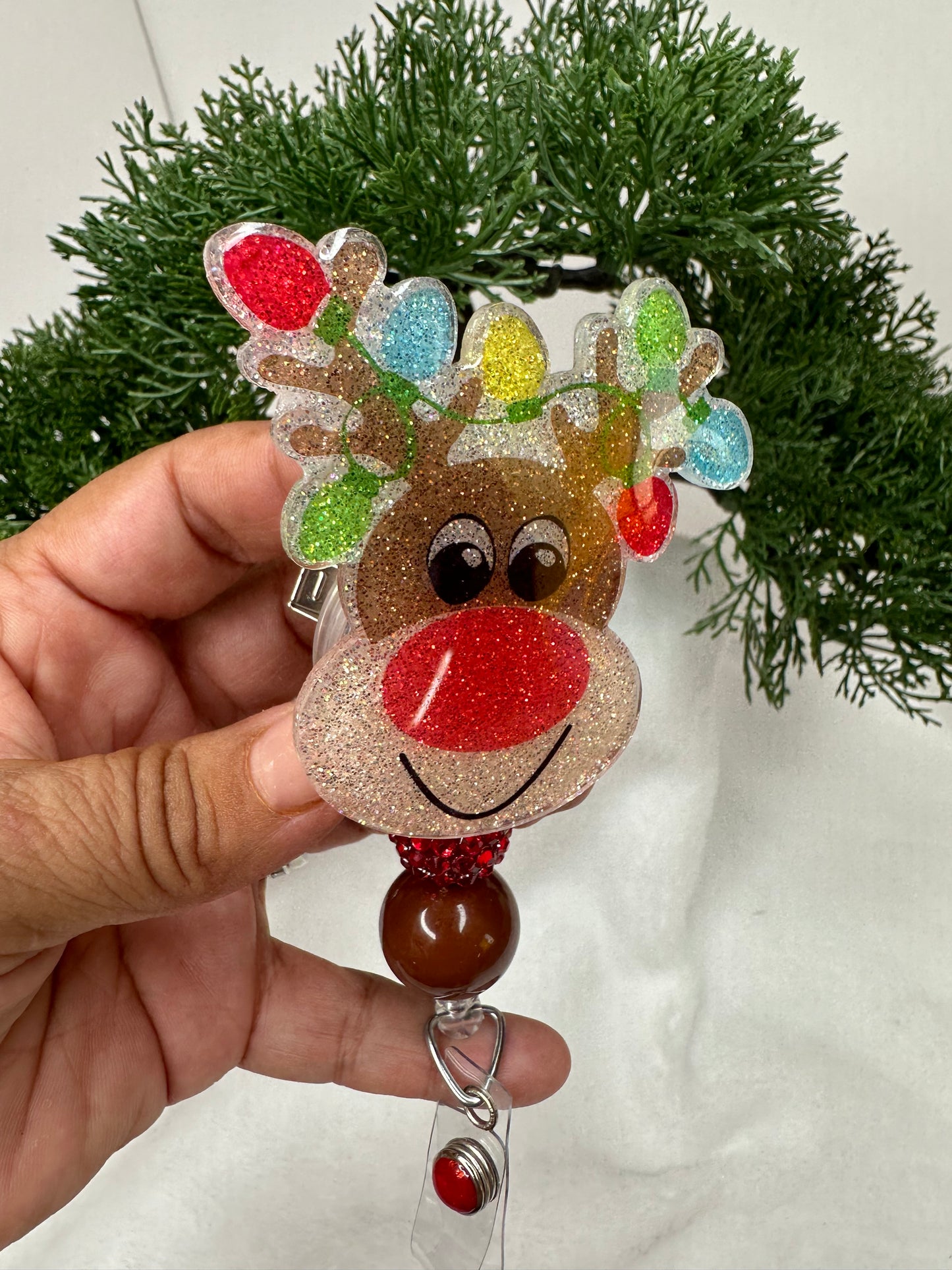 Rudolph with Lights Badge Reel