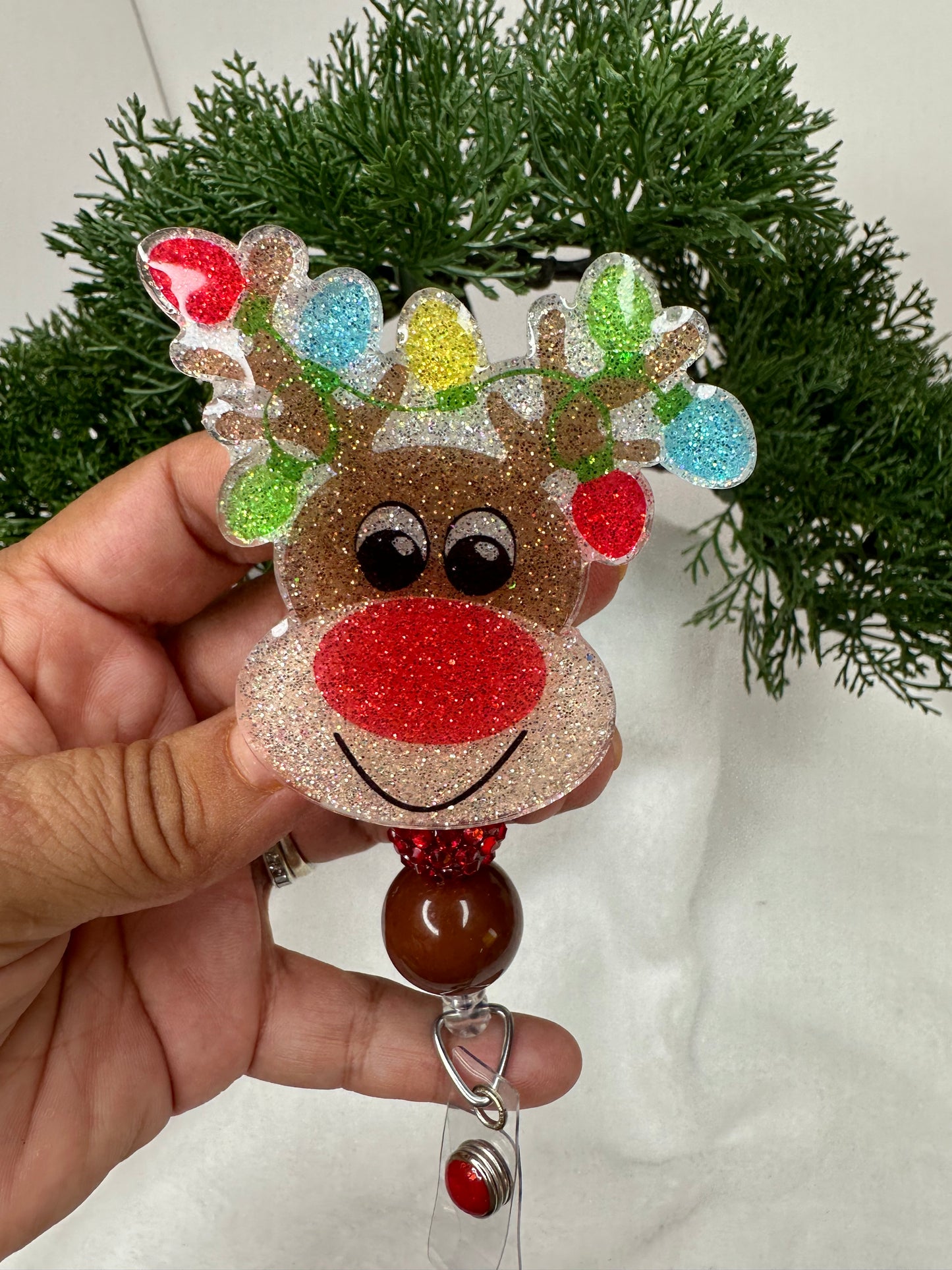 Rudolph with Lights Badge Reel