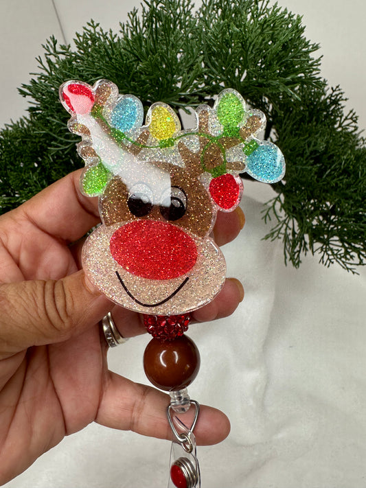 Rudolph with Lights Badge Reel