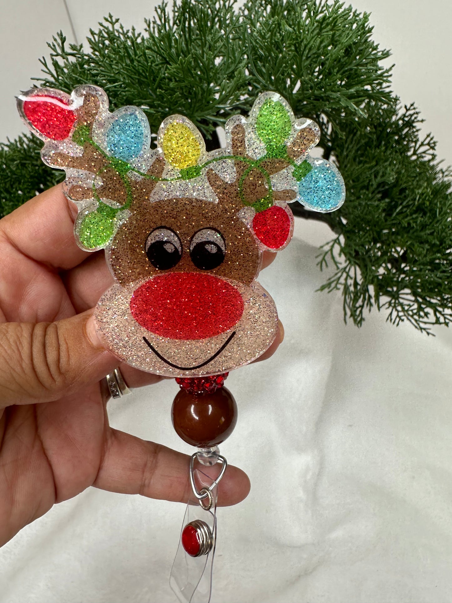 Rudolph with Lights Badge Reel