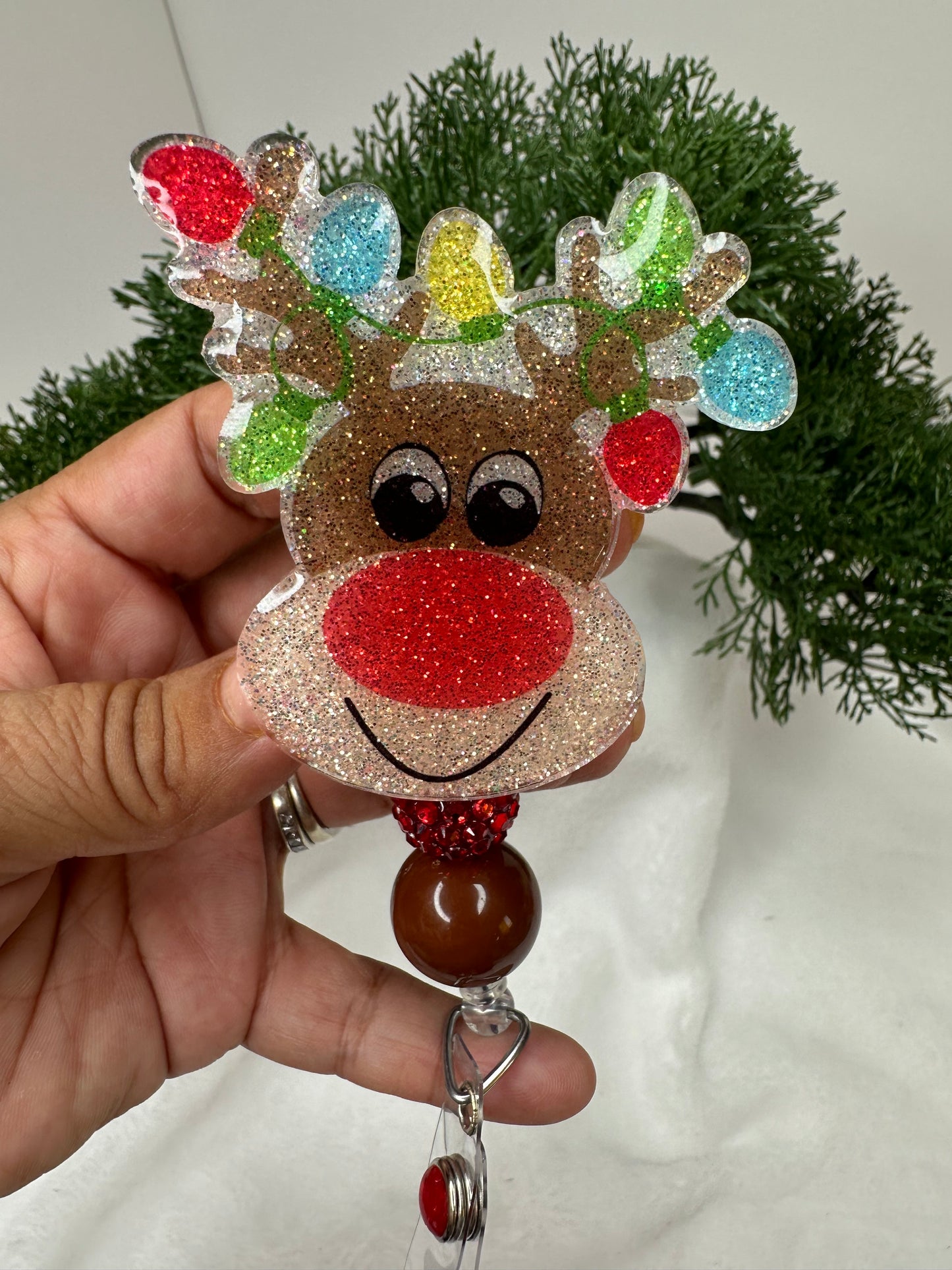 Rudolph with Lights Badge Reel